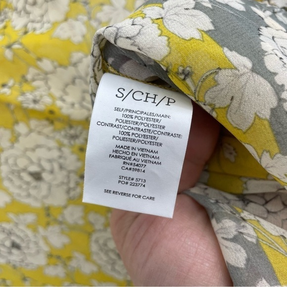 CABI 5713 Floral Print Gather Blouse Semi Sheer in Yellow Sz S - Picture 3 of 7